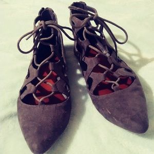Dark grey suede lace up booties by MIA